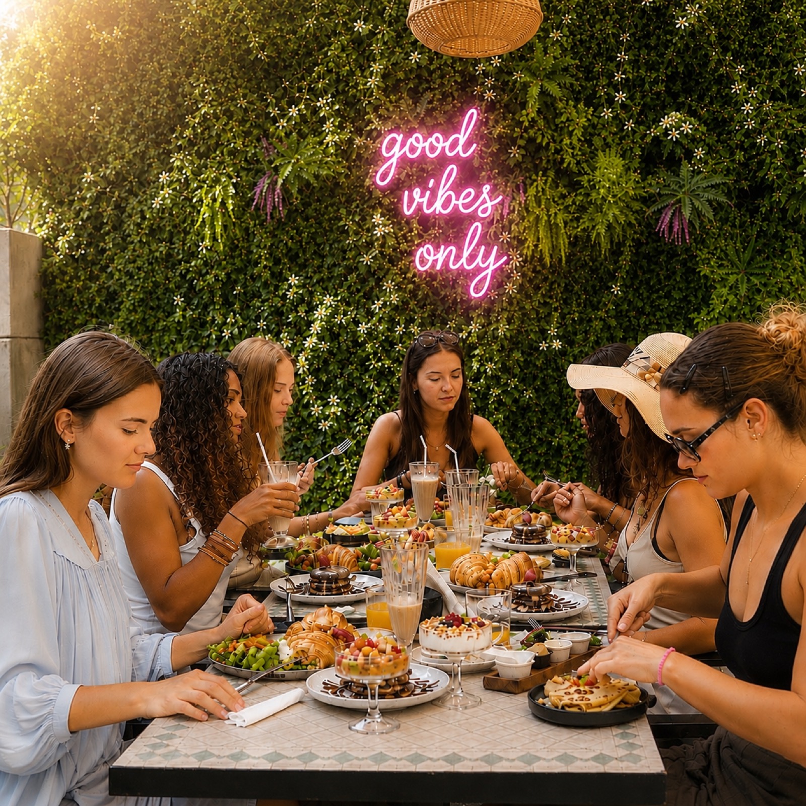 Brunch entre amies sous le néon good vibes only